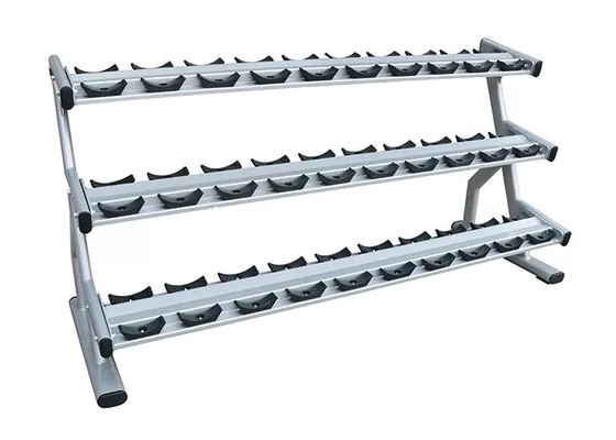 Steel Double Barbell Three Tier Dumbbell Rack For 15 Pairs