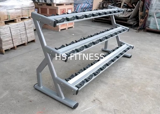 Steel Double Barbell Three Tier Dumbbell Rack For 15 Pairs
